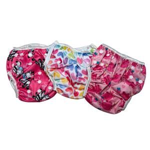 Reusable Baby Swim Diapers Lot of 3 Washable Training Pants Pink Heart Crab